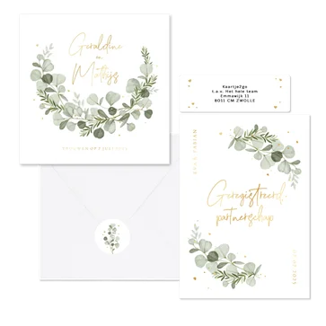 Eucalyptus trouwset goud hartjes spetters